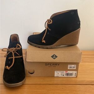 Sperry Topsider suede wedge booties ankle boot shoes 7 Stella Prow